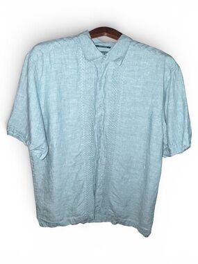 Cubavera Light Blue Short-Sleeve Linen Button-Down Shirt Mens Size Large Resort